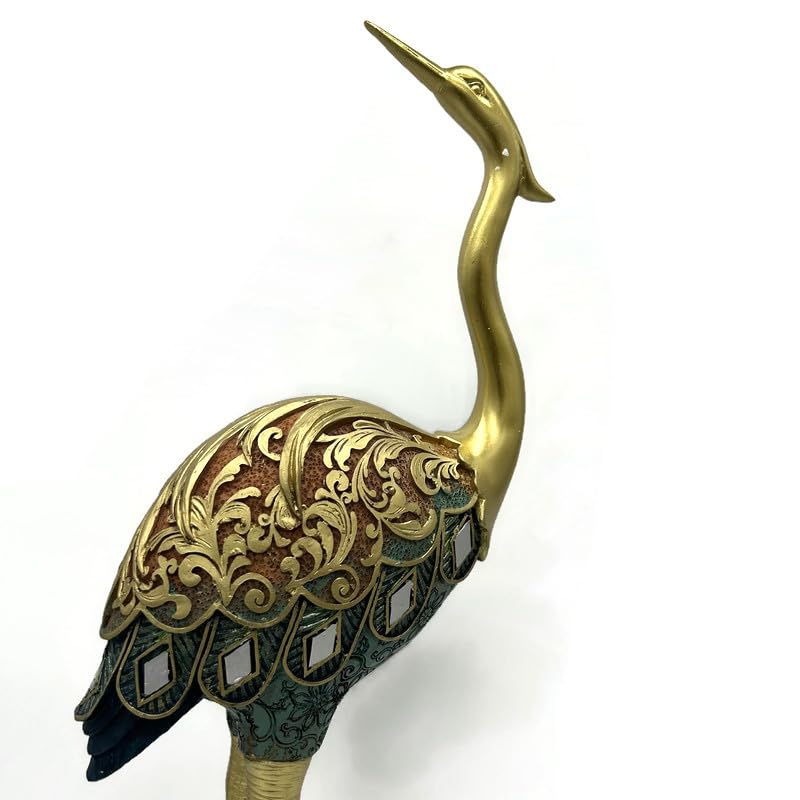 Set of 2 Blue and Gold Crane Figurines – Elegant Decorative Bird Statues for Home Décor, 17” and 14” Tall Crane Sculptures, Luxury Animal Figurines for Living Room, Office, or Gift
