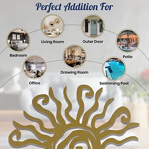 Riverside Designs Wacky Sun Metal Wall Art Indoor/Outdoor Decor - 12" Gold Rust Proof Wall Sculpture - Made in USA - Ideal for Bedroom, Garden, Home, Patio and Farmhouse - color: Gold, size: 12"L x 12"W