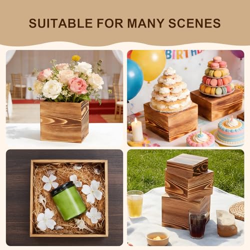 Garvee 6 Pack Wooden Risers Display Stands, 5/6/7/8/9/10 in Square Wood Cake Cupcake Stands, Buffet Food Risers, Decorative Wooden Crates for Party, Wedding, Christmas Decor, Brown