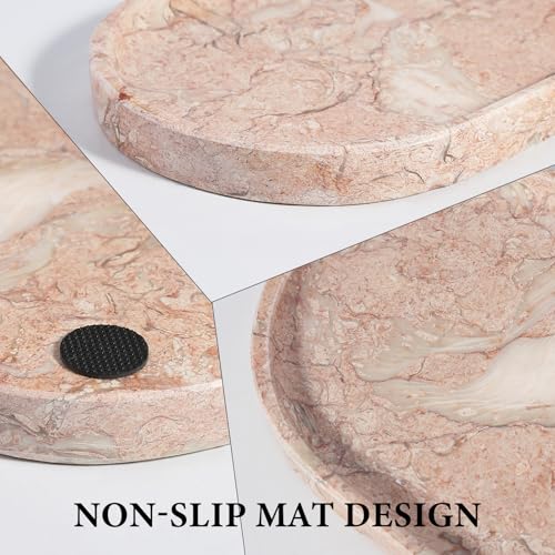 Koville Pink Marble Tray for Bathroom Countertop, Vanity Tray Stone Trays for Decor, Natural Marble Decorative Tray for Dresser Organizer, Storage Trays for Perfume, Jewelry, Cosmetics(Coquille Pink) - color: Coquille Pink, size: 12" x 6" x 0.7"