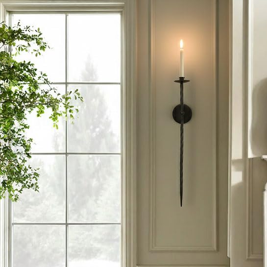 Large Wall Candle Holder Set of 2 Twisted Candle Sconces Wall Mount Metal Candle Holders Decor for Bedroom Dining Room 23.5" (Black) - color: Black -2