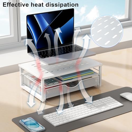 gianotter Computer Monitor Stand Riser, office organizer with Drawer, Office Organizers Storage for Classroom Office Supplies (White) - color: White