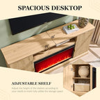 IFGET Fluted Fireplace TV Stand for TVs Up to 80 inch, Modern Entertainment Center with 36" Electric Fireplace, Wood Media Console w/Drawers and Adjustable Shelves for Living Room, Natural - color: Natural