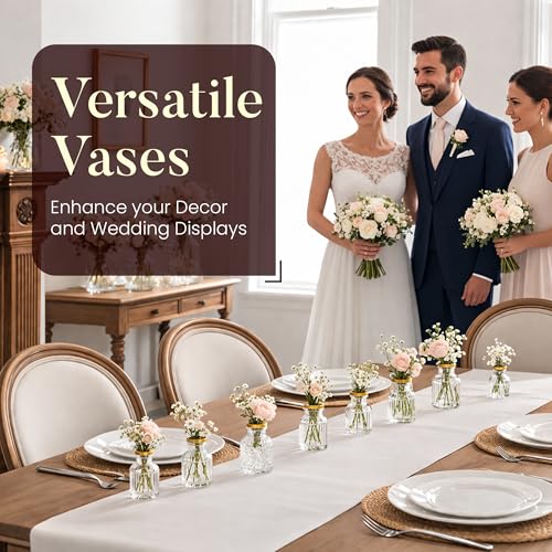30 Pcs Premium Clear Bud Vases with Gold Rims - Small Bud Vases in Bulk for Table & Wedding Decor - Mini Vases for Flowers, Centerpieces and Home Decorations - Event Styling Vintage Vases - color: 30 Pcs Clear + Gold Rim, size: 30 Pcs