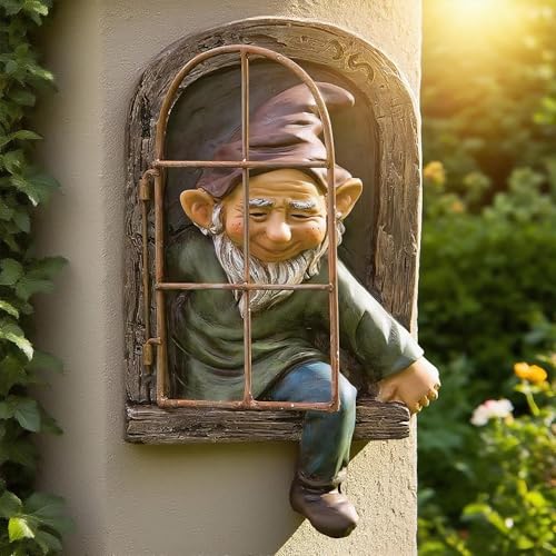 Teaeeno 12-inch Elf Out The Door Tree Hugger, Garden Gnome Statue Decor Outdoor, Large Outdoor Tree Hugger for Yard Art, Trees Decorations Outdoor Wallmounted Statue - color: Black