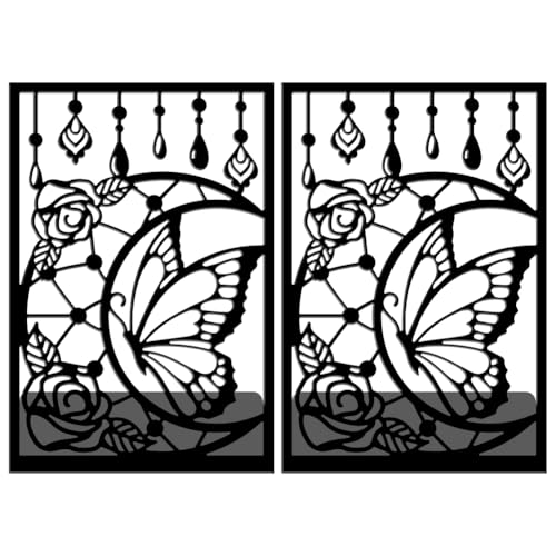 WADORN 1 Pair Moon Butterfly Rose Metal Decorative Bookend for Shelves, Heavy Duty Book Ends Modern Non-Skid Books Holder Stand Black Book Support Stoppers for Desk Bookshelf Office, 5.3x4.3x7.9 Inch - color: Moon Butterfly Rose