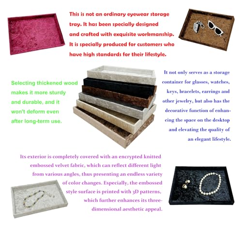 AgentMoon Luxurious Decorative Jewelry Tray,Commodity Display Board,Bedside Storage Tray for Eyeglasses Phone Watch Bracelet Earring Keys.Luxury Extra Velour (Embossed Red) - color: Embossed Red
