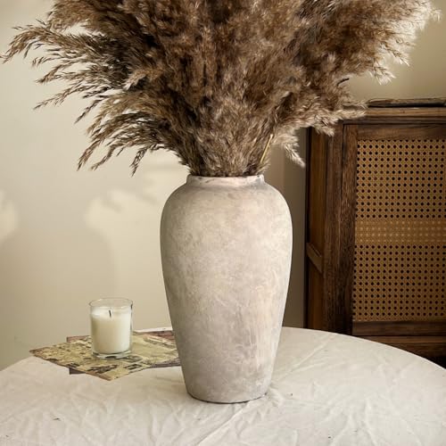 12 Inch Ceramic Rustic Vase, White Grey Farmhouse Flower Vases for Centerpieces & Home Decor, Handmade Pottery Vase for Living Room, Bedroom & Wedding Decor, Vintage Ceramic Vases for Gifts - color: White Gray, size: Small