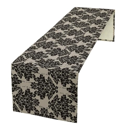 Vintage Damascus Flowers Table Runner Vintage Classic Flower Pattern Kitchen Dining Table Decoration for Home Party Decor Table Runners 13x36in - color: Beige-black, size: 13x36in