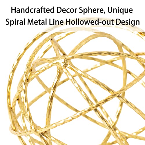 Metal Decorative Ball Gold Metal Geometric Sphere Iron Ball Table Decor Tabletop Orbs Decorations for Home Living Room Bedroom Bookshelf Coffee Tables, 5.25 Inches - color: Gold-5.25 in