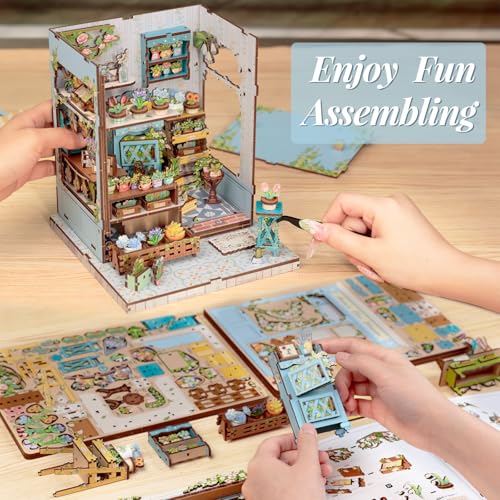 Book Nook Kit, DIY Miniature House Kits for Adult and Teens, Dollhouse Tiny Booknook Garden House Bookshelf, DIY Craft Gifts for Family and Friends (Anna's Blue Blossom) - style: Anna‘s Blue Blossom
