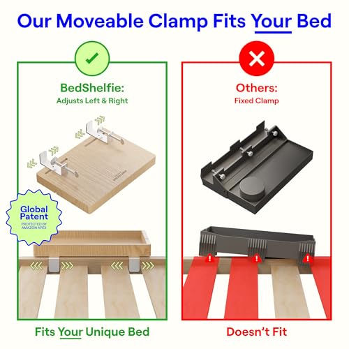 BedShelfie Wood Bedside Shelf for Bunk Bed & Top Bunk, College Dorm Room Essentials, Loft Nightstand, Floating Bed Side Table Tray Storage, Dorm Room Decor By Smallish - (Flexfit Bamboo Model, Black) - color: Black