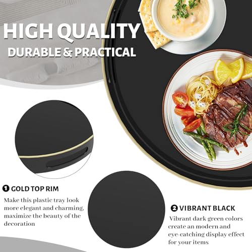 MAONAME Black Decorative Tray for Coffee Table, Modern Round Serving Tray with Handles, 13" Plastic Tea Trays for Ottoman, Bathroom Decor - color: Black, size: 13" x 13" x 1.6"