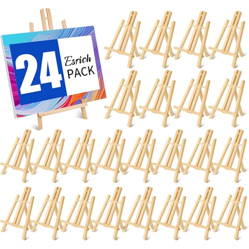 ESRICH 24 Pack 11.8" Wood Easels,Tabletop Easel for Painting,Painting Party, Displaying Canvases, Kids Student Table School Desktop, Portable Canvas Photo Picture Sign Holder - style: 11.8"-24P