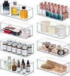 Qilinba 8 PACK Drawer Organizer Bins Bathroom Deep Drawer Organizer Tray for Cutlery Vanity Make-up, Clear Stackable Storage Bins for Kitchen Cabinet Closet Counter Organization and Storage