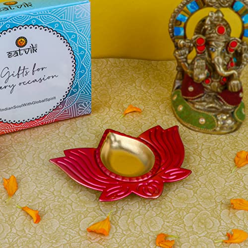 SATVIK 12Pc Multicolor Lotus Shape Diya Floral Metal Dia Festive Christmas Candle Tea Light Holder Flower Petal Oil Lamp Home Mandir Office Decoration Table Diya Housewarming Return Gift Item