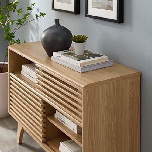 Modway Render Mid-Century Modern Two-Tier Display Stand in Oak - color: Oak