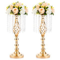 2 Pcs 19.3 inches Gold Centerpieces Table Tall Crystal Flowers Stand Wedding Road Lead Flower Holders Crystal Chandelier Metal for Reception Tables Supplies - color: Gold, size: Medium - 2 Pcs