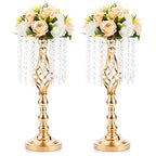 2 Pcs 19.3 inches Gold Centerpieces Table Tall Crystal Flowers Stand Wedding Road Lead Flower Holders Crystal Chandelier Metal for Reception Tables Supplies - color: Gold, size: Medium - 2 Pcs