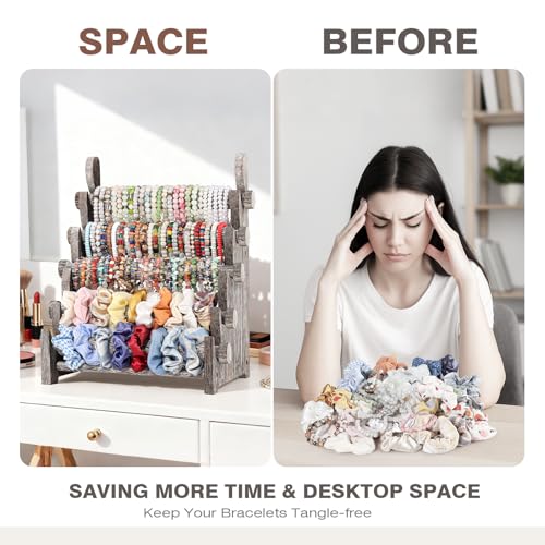 TOPNEW 5 Tier Wooden Bracelet Holder,Scrunchie Bangle Watch Necklace Display Storage Jewelry Holder Stand Display Organizer,Antique White - color: 5 Tier Antique White