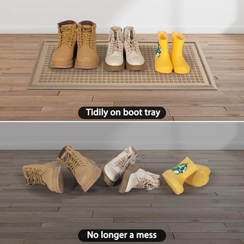 HIYARD Boot Tray for Entryway, Non-Slip Shoe Tray Drying Mat, Waterproof Boot Mat for Muddy Boots, Heavy Duty Shoe Storage Trays, Indoor/Outdoor Use, 16x30 inches, Beige - color: Beige, size: 16" x 30"