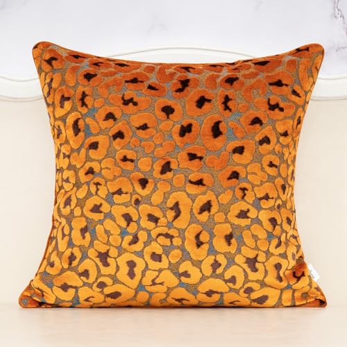 Alerfa Orange Floral Throw Pillow Cover 20 x 20 Inch Cut Velvet Sqaure Luxury Decorative Pillow Cover for Couch Living Room Bedroom - color: Orange, size: 20" x 20" (Pack of 1)