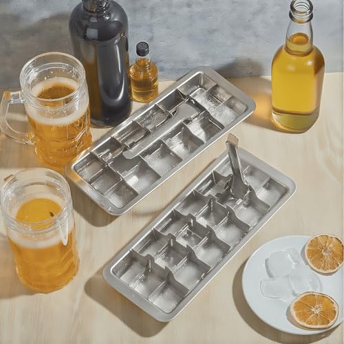 Stainless Steel Ice Cube Trays with Tweezers, Easy-Release Lever Handle, Durable Metal Ice Cube Trays for Freezer, Ideal for Whiskey, Cocktails & Drinks (1 Pack) - color: 18-Cube Ice Tray - Pack of 1