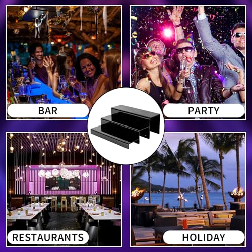 JUESHA 3 Tiers Bar Shelves for Liquor Bottles, 15" Black Acrylic Risers Display Racks Stands for Figures Pops Cupcake Perfume Collections (Patent: D1076520S) - color: Black