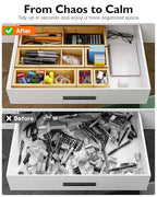 6PCS Desk Drawer Organizer Tray with 12 Compartments – Bamboo Office Storage Boxes Set for Junk Drawer Supplies, Utensils, Cosmetics, Jewelry and More - size: 12 Compartments