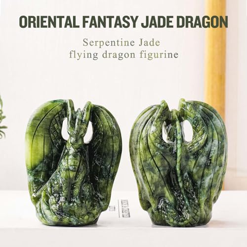 Apengshi Dragon Statue Natural Green Jade Crystal Animal Figurine, Decorative Collectible Sculpture for Home Office Desk Gift for Teen Men Women, for Gamers & Collectors(Classic Style)