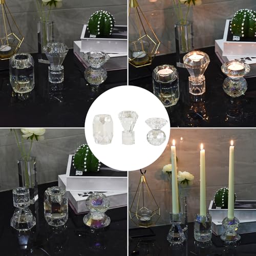 Clear Crystal Candle Holder, Set of 3 Crystal Clear Candlestick Stand for Pillar Taper Tealight Candle,Party, Wedding and Christmas Candle Holder Decoration - color: Transparent Color