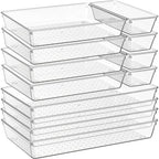 Criusia 12 Pack Large Clear Plastic Drawer Organizer Trays | MULTI-USE Acrylic Drawer Storage for Kitchen, Bathroom, Makeup, Office, School, Undies | College Dorm Room, Home Apartment Essentials - size: 12 Pack