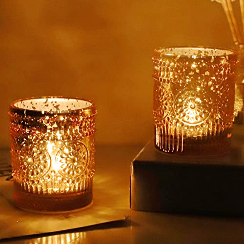 VOHO Gold Votive Candle Holders Set of 12, Gold Candle Holders Bulk for Wedding Table Centerpiece, Mercury Glass Tealight Candle Holder for Home Party Decoration (2.1'' x 2.6'', W/H) - color: Gold