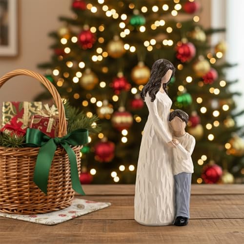 Mother and Son Figurines, Gifts for Mom from Son, Hand-Painted Family Sculpture Gifts for Birthday, Christmas, Mother’s Day, Thanksgiving, Resin, 9.5" H - style: Mother Son