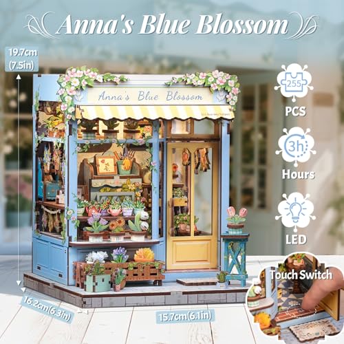 Book Nook Kit, DIY Miniature House Kits for Adult and Teens, Dollhouse Tiny Booknook Garden House Bookshelf, DIY Craft Gifts for Family and Friends (Anna's Blue Blossom) - style: Anna‘s Blue Blossom