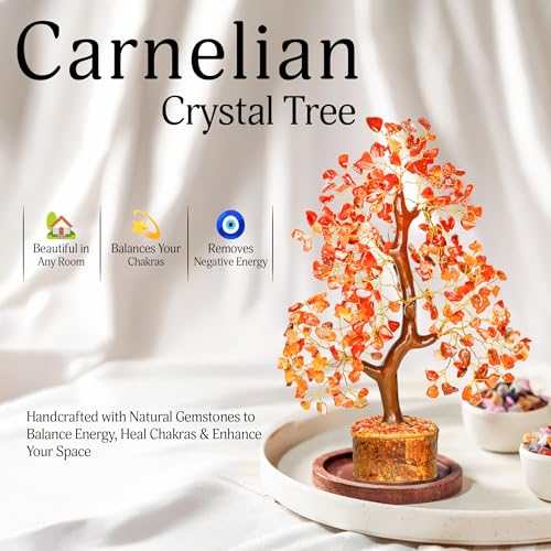 Carnelian Crystal Tree - Home Decor - Bonsai Tree - Tree of Life Decor - Spiritual Decor - Crystal Decor - Good Luck Gifts - Meditation Accessories - Money Tree - Desk Decor - Good Luck Charms - color: Carnelian Golden Wire