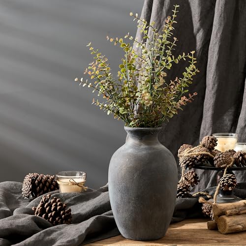 Large Ceramic Rustic Flower Vase, 10.43 Inch Tall Vintage Pottery Home Decor, Farmhouse Terracotta Vase for Living Room, Table, Shelf, Mantel Decoration, Farmhouse - Black Bronze - color: Black Bronze- 10.43"