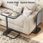 Kitstorack Upgraded TV Tray Table with Panel Lock, 90° Flip-Over Design & Adjustable Height, Sofa Arm Side Table for Eating, Laptop, Couch, Bed, or Small Spaces, Dark Gray - color: Dark Gray, style: Auto-locking