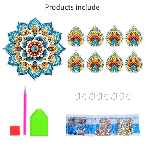 DIY Diamond Art Painting Candlestick Holders 5.71in Mandala Flower Shape Desk Candle Tray Tabletop Ornaments for Wedding Ramadan Party Home Table Centerpiece-Mandala11 - color: Mandala11