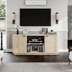 60'' Fluted TV Stand, Console Table, Mid Century Modern Curved TV Stands with Water Wave Shaped Door, Entertainment Center with Metal Handle, Living Room (Cream Yellow Wood Grain)