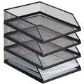 Hicarer 4 Pcs Black Metal Letter Tray Stackable Desk Tray Single Wire Mesh Organizer Front Load File Paper Holder for Desktop Office Home School Classroom (12.8 x 9.84 Inch) - size: 12.8 x 9.84 Inch