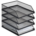 Hicarer 4 Pcs Black Metal Letter Tray Stackable Desk Tray Single Wire Mesh Organizer Front Load File Paper Holder for Desktop Office Home School Classroom (12.8 x 9.84 Inch) - size: 12.8 x 9.84 Inch