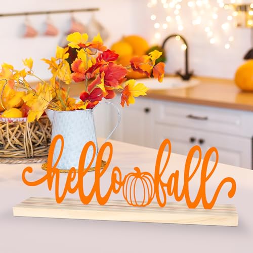 COCHIE Metal Hello Fall Sign, Orange Fall Decorations for Home, Office, Shelf, Mantel, Indoor, Autumn Decoration, Pumpkin Decor (Autumn B) - style: Autumn B