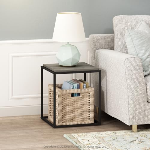 Furinno Moretti Cube Modern Stackable End Table Shelf, French Oak Grey - color: French Oak Grey, size: Stackable Metal Frame