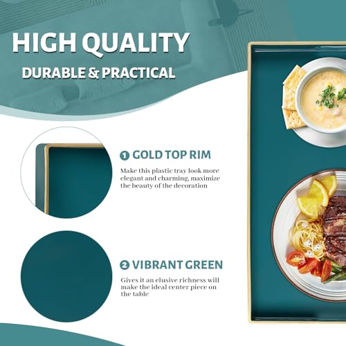 MAONAME Teal Serving Tray with Handles, Modern Decorative Tray for Coffee Table, Plastic Rectangular Trays for Ottoman, Bathroom, Decor, 15.8” x 10.2” x 1.4" - color: Teal, size: 15.8" x 10.2" x 1.4"