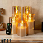 Rechargeable Flameless Candles, Realistic Flickering LED Flameless Candles Real Wax Candle with Remote Control and Timer, Gold Glass Electronic Candle, 1 Set of 5（Gold） - color: Rechargeable-Copper wire