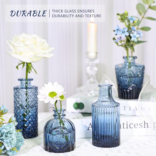 SUPMIND Glass Bud Vase Set of 12, Small Blue Flower Vases for Centerpieces in Bulk, Mini Vintage Vase for Wedding, Home,Table Decoration - color: Blue, size: 12Pcs