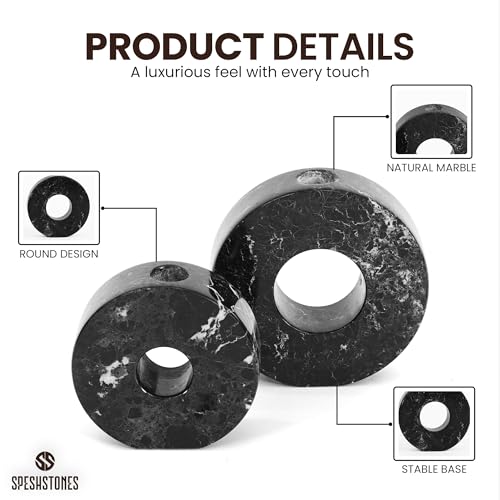 Marble Taper Candle Holders Set of 2 Black Elegant Candlestick Holders for Table Decor, Living Room & Home Centerpieces, Perfect for Pillar Candles & Gifts - color: Black
