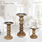 My Fancy Farmhouse Large Wood Candle Holders (Set of 3) - Tall Rustic Pillar Candlestick Stands - Fits 4 inch & 3 inch Pillar Candles - Modern Farmhouse Decor (Walnut Brown) - color: Natural Walnut