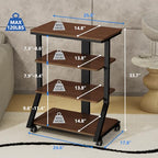 Rfiver 4-Tier AV Media Stand with Wheels, Mobile Rack Audio Tower with Height Adjustable Shelves, Wooden Stereo Racks and Stands, Stereo Stand for Record Player, TV Box, Corner Entertainment Center